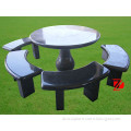 high polished black stone table and bench